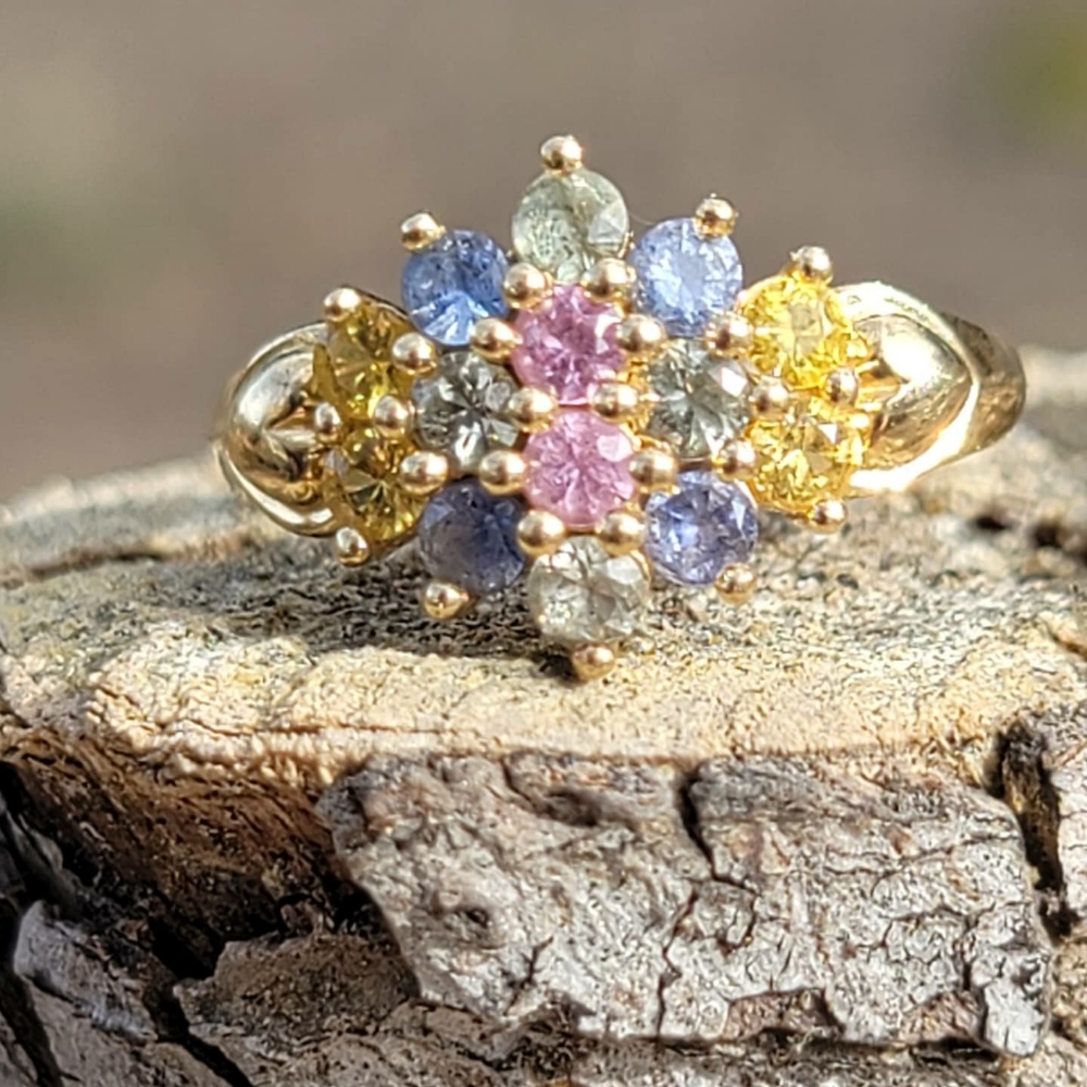 14k Beautiful multicolored gemstone ring